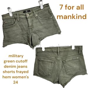 7 for all mankind Women's military green cutoff denim jeans shorts frayed hem 24